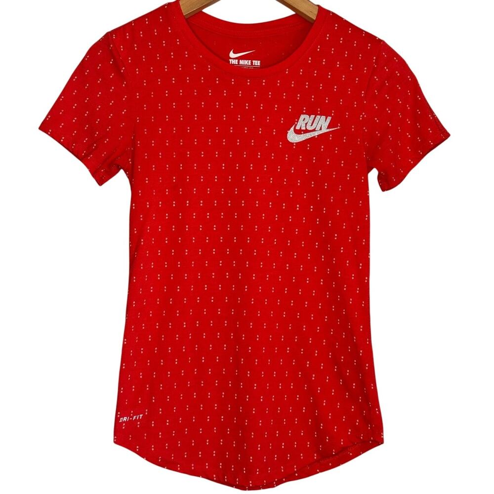 Nike Women’s Red “RUN” Dri-Fit Graphic Tee Shirt XS Athletic Training Top